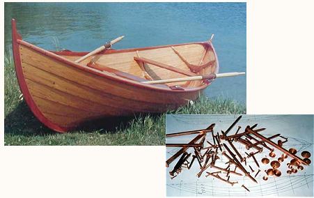 wooden canoe and copper nails